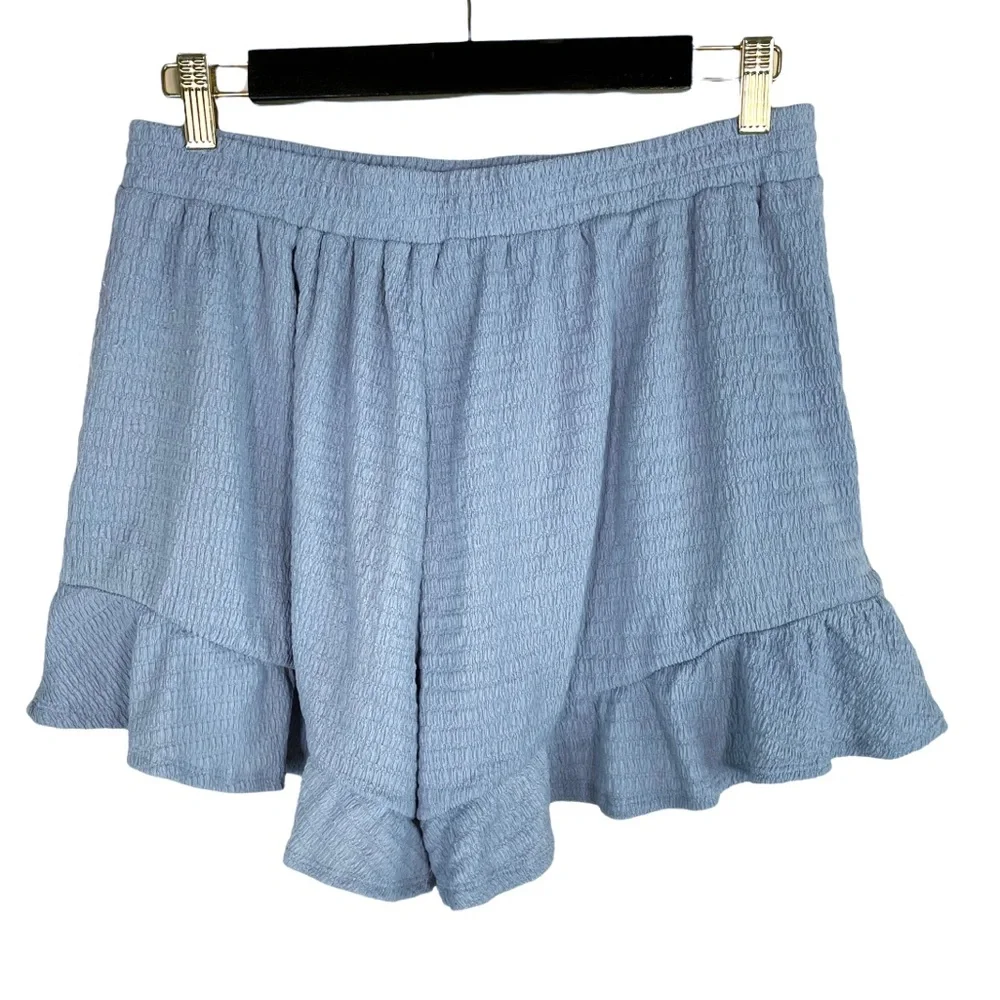 Lush Light Blue High Rise Ruffle Hem Pull On Short - Picture 2 of 6